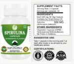 Spirulina (Arthrospira platensis) Capsule | Pack of 60 x 500 MG. Vegetarian Capsules | Natural Herbal Supplement | GMP Certified | Gluten Free (Pack of 1) - Image 3