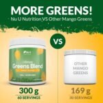 Super Greens Mango Blend Powder 300g - 17 Active Superfood Ingredients - 60 Servings - Vitamin & Mineral Rich Supplement - 100% Vegan, No Additives - Nu U Nutrition - Image 6