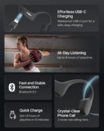 SHOKZ OpenRun Bone Conduction Headphones, Open-Ear Bluetooth Sports Earphones with Mic, IP67 Waterproof Wireless Headset for Running and Workout, 8H Playtime, USB-C - Black, Sport headband - Image 6