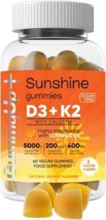 2 Months Supply Vitamin D+K2 Gummies with Calcium, High Strength Sugar Free Sunshine Gummies, Natural Orange Flavoured Vegetarian Gummies - Image 2