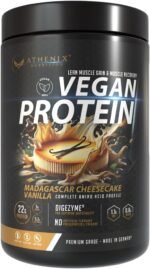 Athenix® Premium Vegan Protein Powder | Protein + BCAAs & Glutamine | Low Sugar | Enhanced with DigeZyme® for Digestion | 100% Plant-Based | Made in Germany (500g, Vanilla Madagascar Cheesecake) - Image 2