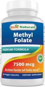 Best Naturals Methyl Folate 7500 mcg (7.5mg) (Most Bio-AVAILABLE) Veggie Capsule - Supports Cell Formation Growth Function, Brain, Memory, Cardiovascular Health, 60 Count - Image 2