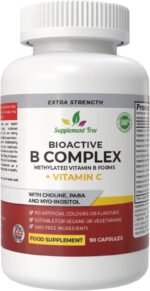Bioactive B Complex with Vitamin C – Methylated B12, Folate (5-MTHF), B6 P5P, PABA, Choline, Inositol – High Strength, 90 Vegan Capsules – Non-GMO - Image 2