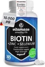 Biotin 10.000 mcg (1year Supply) with Selenium + Zinc, Hair Growth, Skin and Nails Nourishment, 365 Vegan Easy to Swallow Tablets, German Quality, Vitamaze® - Image 2