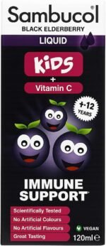 Black Elderberry Kids Sambucoliquid, Vitamin C, Vegan, No Artificial Colors or Flavour, 120 ml - Image 2