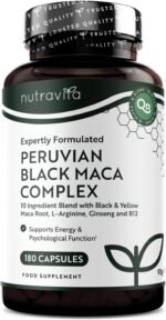 Black Maca Complex 6000mg with Fenugreek Vitamin B12 Vitamin B6 Ginseng and L Arginine for Normal Energy Fertility and Psychological Function (EFSA) 180 High Strength Capsules for 6 Months, Nutravita - Image 2