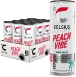 CELSIUS Peach Vibe - Sparkling Natural Energy Drink, 7 Vitamins, Caffeine, No Artificial Colours, Sugar Free Energy Drinks, Peach, 355 mL, 12-Pack - Image 2