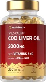 Cod Liver Oil Capsules High Strength | 2000mg | 360 Count | with Omega 3, Vitamin D and A | with 171mg of DHA and 151mg of EPA | Rich in Omega 3 Fatty Acids | by Horbaach - Image 2