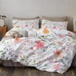 Easy Care Watercolor Flowers Printed Duvet Cover Set Brushed Microfiber Breathable Farmhouse-Style Plants Comforter Reversible Quilted Bedding Bed Sets With Pillowcase Powder Green Super King - Image 2