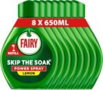 Fairy Skip the Soak Dish Power Spray Refills, Lemon, 8x650ml, Degreaser Spray for Dishes & Kitchen Surfaces - Image 2
