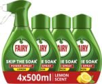 Fairy Skip the Soak Dish Spray Kit Lemon, Trigger + 4x500ml Refill. 100% Grease Removal for Dishes & Surfaces. - Image 2