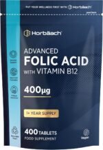 Folic Acid Tablets 400mcg | 400 Count (1+ Year Supply) | with Added 5mcg of Vitamin B12 Cyanocobalamin | Pregnancy Support | Suitable for Vegans | by Horbaach - Image 2