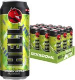 HELLGREEN APPLE Energy Drink | +20% More Caffeine | Vitamins B2, B3, B6, B12, C & D | No Preservatives | Environmentally Friendly Packaging | 12 x 500 ml | Compatible with HELL Energy - Image 2
