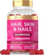Hair Skin and Nails Gummies | 5000mcg Biotin | 120 Gummies | with Vitamins A, B12, B6, C, D, E & Zinc | Natural Raspberry Flavour | by Carlyle - Image 2