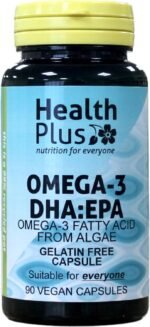 Health Plus Omega-3 DHA:EPA 500mg (Vegan) : Algal Oil Omega-3 Fatty Acid : 90 Vcaps, in a Planet-Friendly 99% Recycled Pot - Image 2
