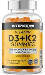 High Strength 90 Vitamin D3 4000 IU Gummies with K2 & Calcium - Sugar Free Orange Chewable for Strong Bones, Teeth & Immune Health - Non-GMO Vegan Gluten-Free - Vitamins D Food Supplement - Image 2