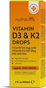 High Strength Vitamin D3 K2 MK7 Drops - Vitamin D 1000IU & K2 20ug per 2 Drops - 60ml Liquid Vitamin D3 and K2-1+ Year Supply Supports Immune System, Normal Bones, Muscles & Teeth - Image 2