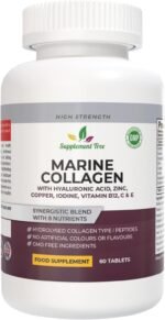 Hydrolysed Marine Collagen Peptides Tablets 1200mg with Hyaluronic Acid, Vitamins C, E, B12, Copper, Zinc, & Iodine - High Strength Supplements for Women & Men - Hair Skin and Nails - 60 Tablets - Image 2