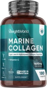 Hydrolysed Marine Collagen Tablets 1800mg - 2 Months Supply - Type I & III Peptides - with Vitamin C - 180 Tablets - Gluten-Free & Lactose-Free Collagen Supplements for Women & Men - Made in The UK - Image 2