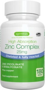 Igennus Clean Chelated Zinc Picolinate & Bisglycinate Complex 25mg with Copper, 6 Month Supply 180 Tablets, High Absorption & Lab Verified, Non-GMO, Supplement for Men & Women, Immune Support & Skin - Image 2