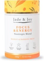 Jade & Joy | Focus & Energy | 15 Servings | Zero Sugar Nootropic Powder | Lions Mane, Cordyceps & Reishi Mushrooms & Nautral Caffeine Brain Supplement | Vitamin C & B | Mango & Passionfruit - Image 2