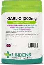 Lindens - Garlic 1000mg - 200 Odourless Capsules - UK Made - One-A-Day - Standardised to Provide 700mcg Allicin (Equivalent to 1000mg Fresh Garlic) - 6+ Months Supply - GMP & Letterbox Friendly - Image 2