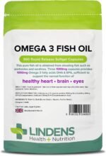 Lindens Omega 3 Fish Oil 1000mg Capsules - 360 Pack - UK Manufacturer - 1050mg Omega 3 Fatty Acids DHA & EPA Per 2 Capsules | Supports Normal Function of Heart, Brain & Eyes - Letterbox Friendly - Image 2