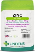 Lindens Zinc Citrate 50mg - 100 Vegan Tablets - Immune Function, Fertility, Healthy Bones, Vision, Hair, Nails and Skin - Made in The UK | (3+ Months Supply) | Letterbox Friendly - Image 2