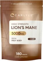 Lions Mane Supplement 5000mg | High Strength Lions Mane Supplement | from Fruit Body | 180 Vegan Tablets | Mushroom Extract | by Carlyle - Image 2