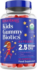 Lovebug Kids Probiotic Tummy Gummies - 2.5 Billion CFU with Bacillus subtilis DE111® - USDA Organic Probiotics for Gut Health - For Children & Toddlers (Age 4+) - 30 Strawberry Flavoured Vegan Gummies - Image 2