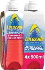 Lucozade Sport Zero Sugar - Raspberry and Passionfruit 4x500ml | Sugar Free Sports Drink, with Vitamin B3 and electrolyte | Only 4 calories per serving | Still | Made with Natural Flavours - Image 2