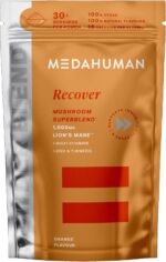 MEDAHUMAN® Recover | Lions Mane Powder & Mushroom Powder (30 Servings) | Superblend Lions Mane Supplement with Vitamin B Complex, Zinc, Turmeric & Ginger | Orange Flavour - Image 2