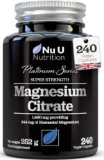 Magnesium Citrate 1480mg - 240 Vegan Capsules - 4 Month Supply - Providing 444mg Elemental Mag - Capsules not Tablets - High Strength Supplement - Made in The UK - Nu U Nutrition - Image 2