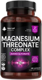 Magnesium Threonate Complex - High Strength 2550mg Magnesiums Supplements - Added Magnesium Glycinate, 180 Vegan Capsules - L-Threonate UK Made by New Leaf (3 Per Serving) - Image 2
