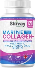 Marine Collagen Complex with Vitamin C, Hyaluronic Acid, Biotin | 1000mg Hydrolysed Type I Collagen Supplement for Hair Skin Nails | 120 Capsules - 2 Month Supply | Made in UK by Shivay Herbals - Image 2