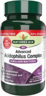 Natures Aid Acidophilus Complex 5 Billion Bacteria CFU – High Strength Supplement Lactobacillus Acidophilus Rhamnosus Casei Supports Digestive & Immune Health – Vegan Gluten-Free Non-GMO 90 Capsules - Image 2