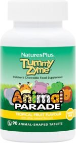 NaturesPlus Animal Parade Tummy Zyme Children’s Digestion Support - Active Enzymes, Lactase, Live Probiotics - Vegetarian, Gluten Free - Tropical Fruit Flavour, 90 Chewables - Image 2