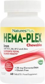 NaturesPlus Hema Plex Chewable Iron - Gentle Iron Supplement with Vitamin C, Methyl B12, Folate - Blood Health, Immune, Energy - Vegan, Gluten Free - 60 Chewable Tablets - Image 2