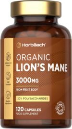Organic Lions Mane Supplement 3000mg | 30% Polysaccharides High Strength | Certified Organic by The Soil Association | Mushroom Fruiting Bodies Extract | 120 Vegan Capsules | by Horbaach - Image 2