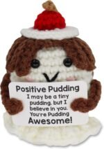 Pocket Hug Positive Caramel Pudding Plush - Handmade Crochet Stress Relief Doll with Motivational Card, Cute Emotional Support Gift for Boys and Girls, Friends, Coworkers, Anxiety Relief - Image 2