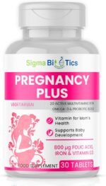 Pregnancy Tablets 20 Multivitamin with 800µg Folic Acid, D3, Iron, DHA, Omega-3, Probiotics Blend, Magnesium, All Trimester Pregnancy Support – 30 Vegetarian Tablets – One Month Supply - Image 2