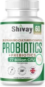 Probiotics & Prebiotic Bio Cultures Complex | 77 Billion CFU | 60 Vegan Capsules - 1 Month Supply | 20 Multi-Strain Gut-Friendly Live Bacteria Supplement | UK Made - Shivay Herbals - Image 2