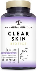 Probiotics for a Healthy Skin. Reduces Spots & Imperfections. Anti Acne effect. Improves Elasticity, Firmness & Luminosity. With SKINAX²™, Zinc & Vitamins. 45 capsules. CE. Vegan. N2 Natural Nutrition - Image 2