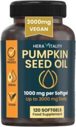 Pumpkin Seed Oil Capsules | Vegan Cold Pressed | 120 Softgels | High Strength 3000 mg | Omega 6 & 9 | Supports Hair Health, Urinary, Bladder & Prostate Wellness HERA VITALITY - Image 2