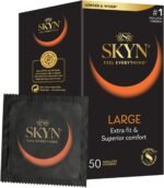 SKYN Large Condoms Pack of 50 / Skynfeel Latex Free Condoms for Men, Extra Large, XL, Thin, Smooth Straight Shape, 56mm Wide - Image 2