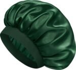 Satin Silk Bonnet for Sleeping, Double Layer Silk Sleep Cap for Men & Women, Soft Satin Lined Bonnet for Natural & Curly Hair(Dark Green) - Image 2