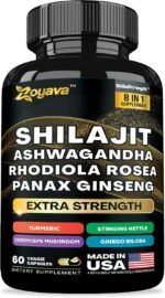 Shilajit 9000 Panax Ginseng 1500MG Ashwagandha 2000MG Rhodiola Rosea 1000MG, Turmeric 500MG, Gingko Biloba 500MG, Stinging Nettle 250MG, Cordyceps Mushroom (60 Caps) - Image 2