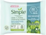 Simple Daily Skin Detox Clear + Matte Biodegradable Wipes with vitamin B3 cleansing make-up remover for oily skin 20 wipes - Image 2