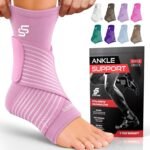Sleeve Stars Ankle Brace for Women & Men, Ankle Wrap for Sprained Ankle, Compression Sleeve for Plantar Fasciitis Relief, Easy Customizable Support: w/Removable Strap (Single/L:12"-13"/Baby Pink) - Image 2