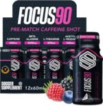 Soccer Supplement Focus90 Caffeine Shot, 200mg Caffeine with L Theanine 200mg and Beta Alanine in a Pre Workout Shot, 12 Pack, Berry Flavour - Image 2